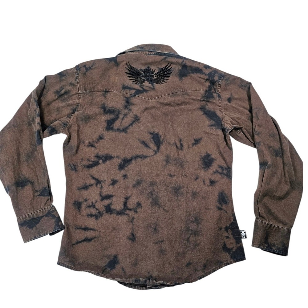 Vintage Style Rock 47 Tie Dye Acid Wash Pearl Snap Western Shirt Medium Grunge